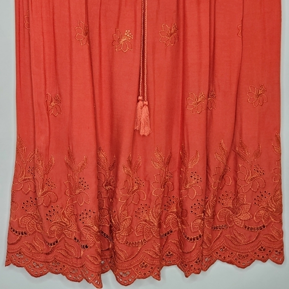 Embroidered Eyelet Maxi Skirt Size XL Rayon Stretch Waist Gypsy Boho Pull-on - Picture 4 of 11